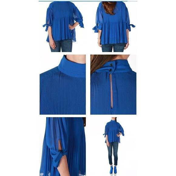 BY MALENE BIRGER WOMEN Cobalt Blue Pleated Accordion BLOUSE EU 36 US S Sheer - Picture 9 of 16